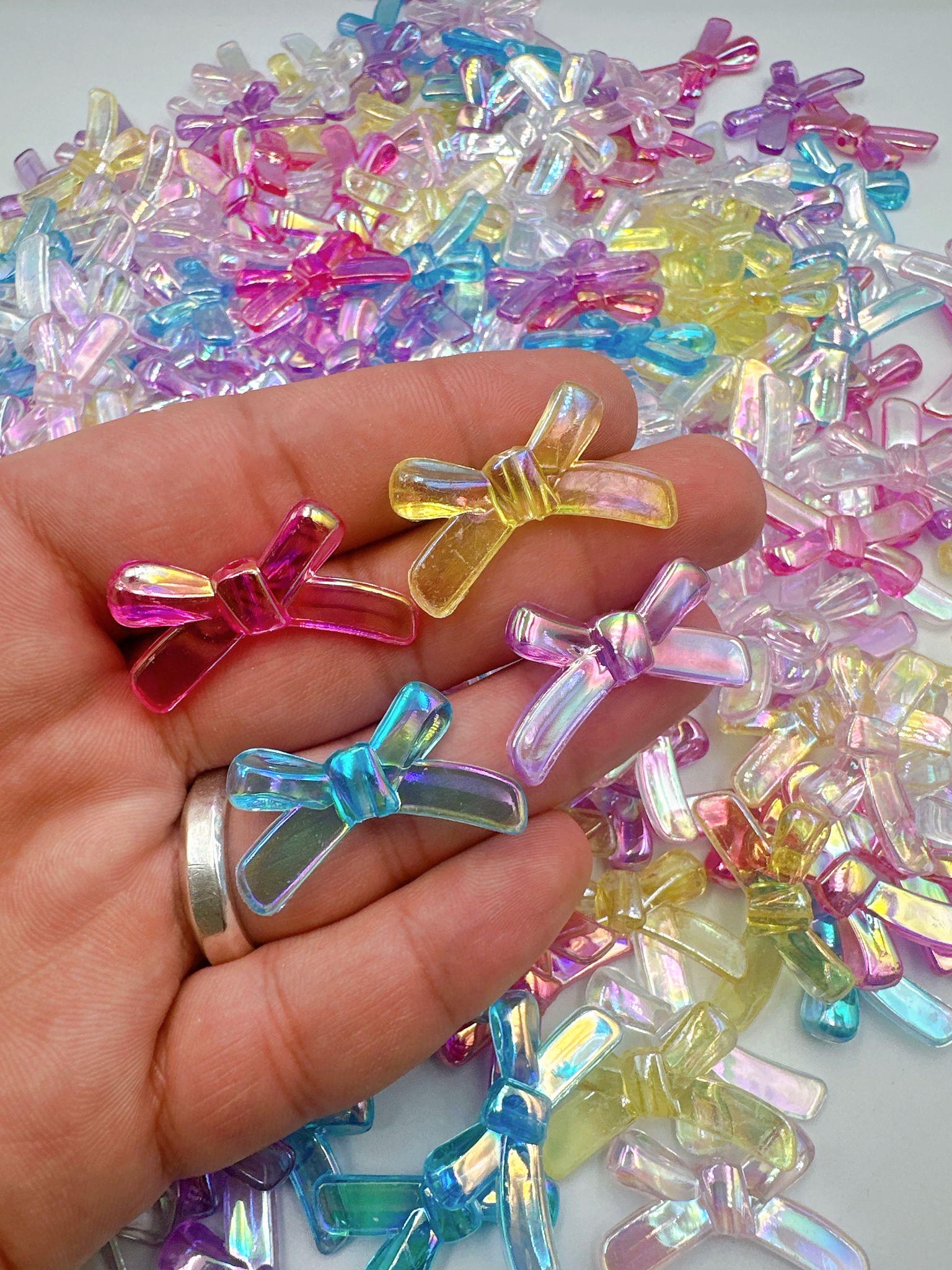 32mm Bright Bows Ribbon Shape Acrylic or Resin Beads, 20 pcs