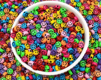 6mm Round Smile Shape Happy Face Acrylic Beads, Acrylic Smiley Beads, Assorted Loose Acrylic Beads for Jewelry Making