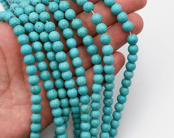 Natural Round Turquoises Stone Beads Genuine Natural Loose Round  Precious Turquoise Gemstone Beads 4mm 6mm 8mm