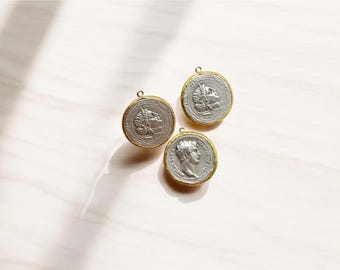 Handmade Roman Coin Pendant, Gold & Silver Charm, Boho Jewelry