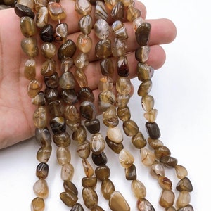 Loose Irregular Semi Precious Stone Smooth Genuine Natural Pebble Nugget Brown Agate Gemstone Beads for Jewelry Making Craft Ideas