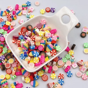 Polymer Clay Candy Beads Fake Candy Cabochon Beads Candy Charms Assorted Cake Polymer Clay Beads Kawaii Beads for Kids Jewelry Supplies
