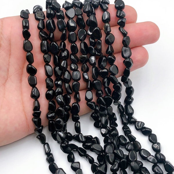 Perles en forme de pépite de galets en pierre d'onyx naturelle véritables perles de pierres précieuses de guérison noires naturelles pour la fabrication de bracelets de collier à faire soi-même