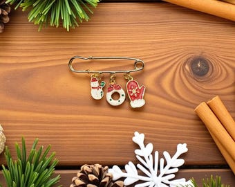 Christmas Enamel Lapel Pin Set, Snowman Donut Glove