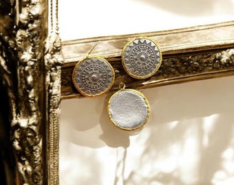 Ancient Sun Mandala Pendant: Gold Silver Geometric Medallion Necklace