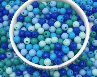 8mm Blue Colors Round Shape Bubblegum Beads, Round Opaque Acrylic Plastic Loose Beads, Acrylic Beads for Jewelry Beads