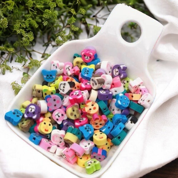 Mélange de perles en pâte polymère en forme d'animal, 10 mm, Perles en fimo animaux Heishi, tranches de pâte polymère pour bijoux d'été, Perles de chat, Assortiment de perles