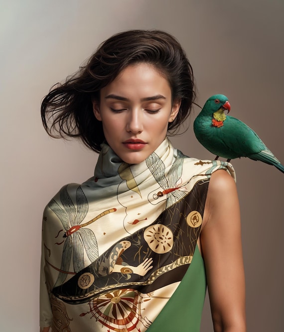 NOE MI 'the Navigator' Sunlight. Square Silk Scarf. Made in UK