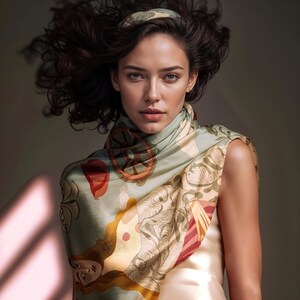 NOE MI &#39;The Balance Keeper&#39; Square Silk-Twill Scarf. Made in UK