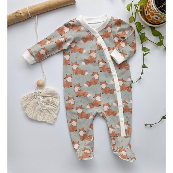 Fox sleepsuit, fox clothing, gender neutral baby clothes, fox theme, newborn clothing, baby sleepsuit, gender neutral baby gift