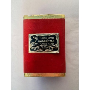Cartes à jouer vintage Duratone Pinochle plastifiées par Arrco dans sa boîte d'origine LIRE