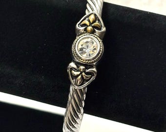 Pulseira vintage com dobradiça e strass, fecho magnético prateado