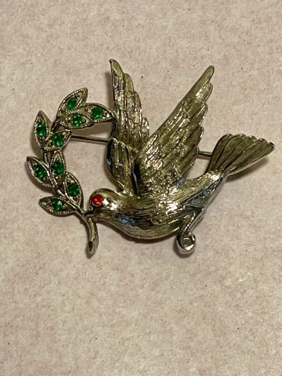 Vintage Flying Peace Dove w/ Olive Branch Silver … - image 3