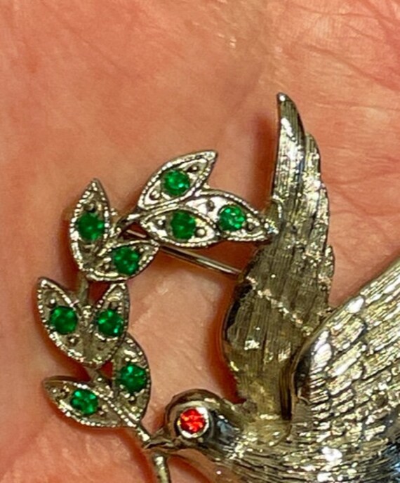 Vintage Flying Peace Dove w/ Olive Branch Silver … - image 4