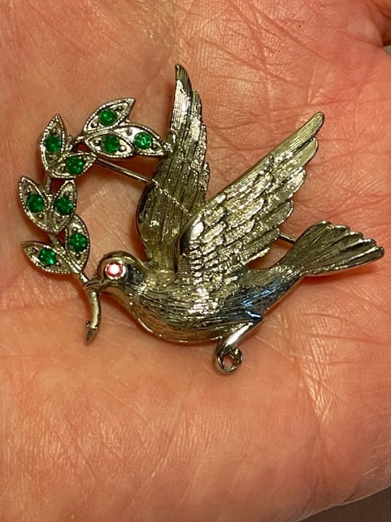 Vintage Flying Peace Dove w/ Olive Branch Silver … - image 2