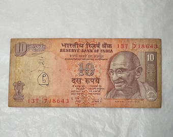 Reserve Bank Of India Note, 10 Rupees, Mahatma Gandhi Series, Prefix 13T