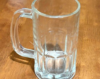 Vintage Clear Glass Beer Stein / Mug 5" Tall