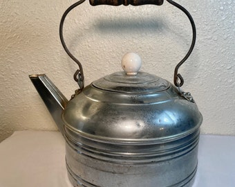 Vintage Chrome Plated Solid Copper Tea Kettle, Marked 1801 Revere Ware Teapot