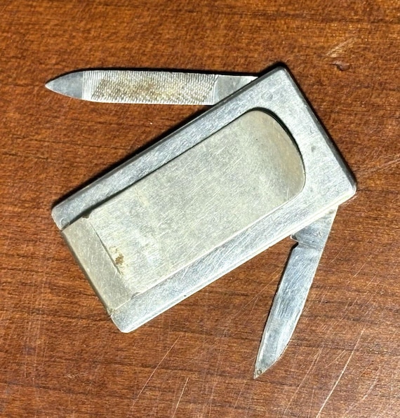 Vintage Stainless Steel Money Clip Folding Pocket Knife / Nail