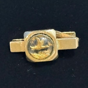 Vintage Mallard Duck In Flight 1.25&quot; Gold Plated Tie Bar Clip Unsigned