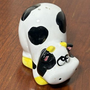 Vintage Ceramic Cow Salt Shaker, Black & White