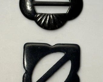 Vintage 2er Set Schwarze Kunststoff Gürtelschnallen oder Schalschieber