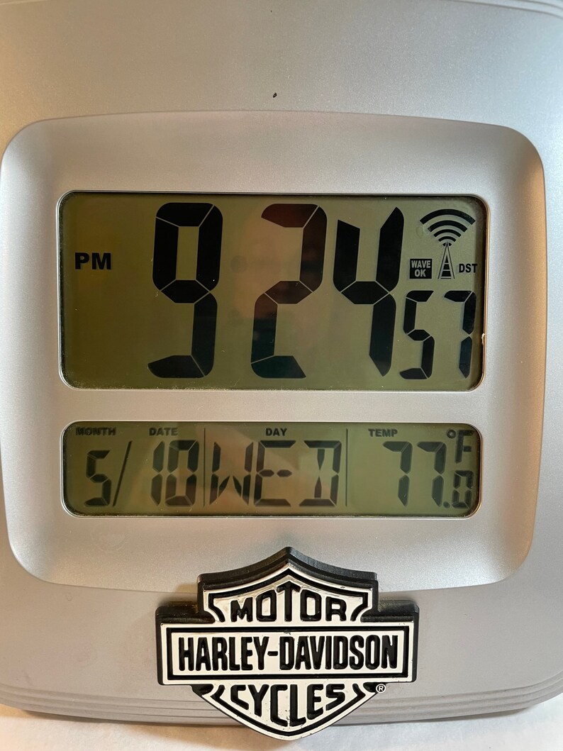 Harley Davidson 9 Sq. Digital Clock, Battery Operated, Special Features