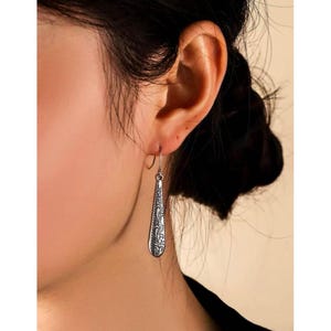 Floral Textured Silver Tone Water Tear Drop Dangle Earrings