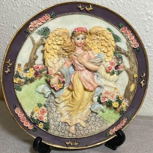Vintage Angel Plate Handcrafted Detailed Embossed 3D  Decorative