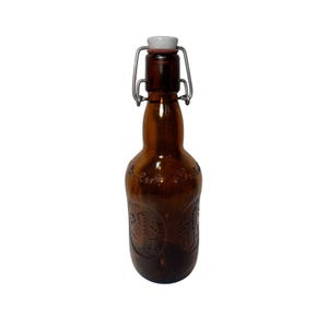 Vintage Grolsch Brown Glass Beer Bottle with Spring Lid, 9 X 3”