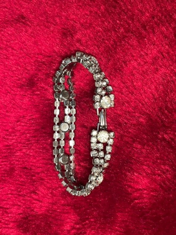 Vintage 7” Silvertone & Clear Rhinestone Tennis B… - image 3