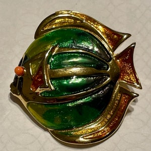 Vintage Enameled Discus Fish Brooch, Designer Liz Claiborne Fish.