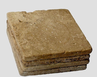 Posavasos de piedra natural travertino de 10 cm x 10 cm x 0,6 cm (juego de 4)
