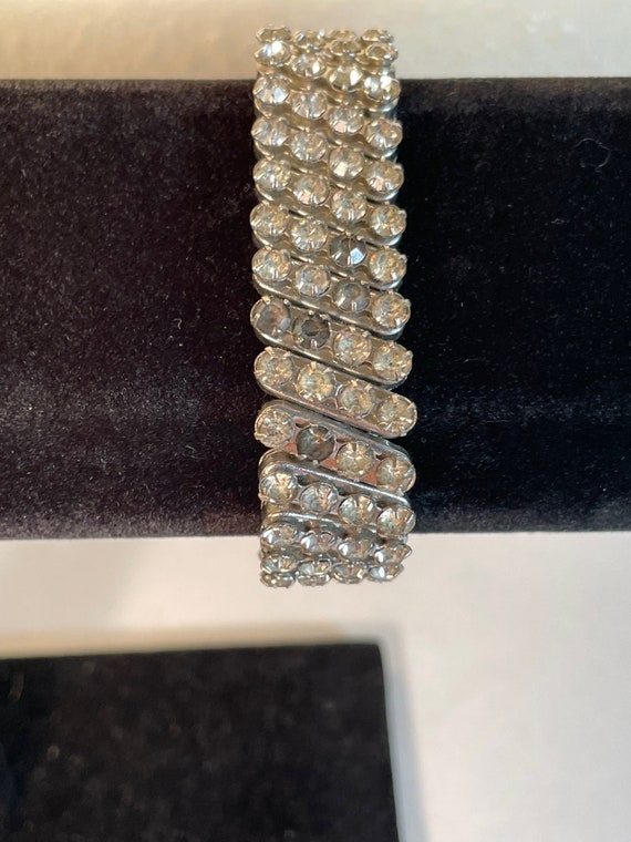 Vintage 1950's Expandable Rhinestone 3 Tier Bracelet, ID 6