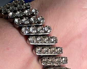 Vintage 1950's Expandable Rhinestone 3 Tier Bracelet, ID 6