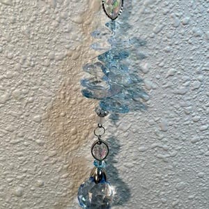 Vintage 7” Acrylic Rhinestones & Faceted Crystal Ball Christmas Clear Blue Ornament