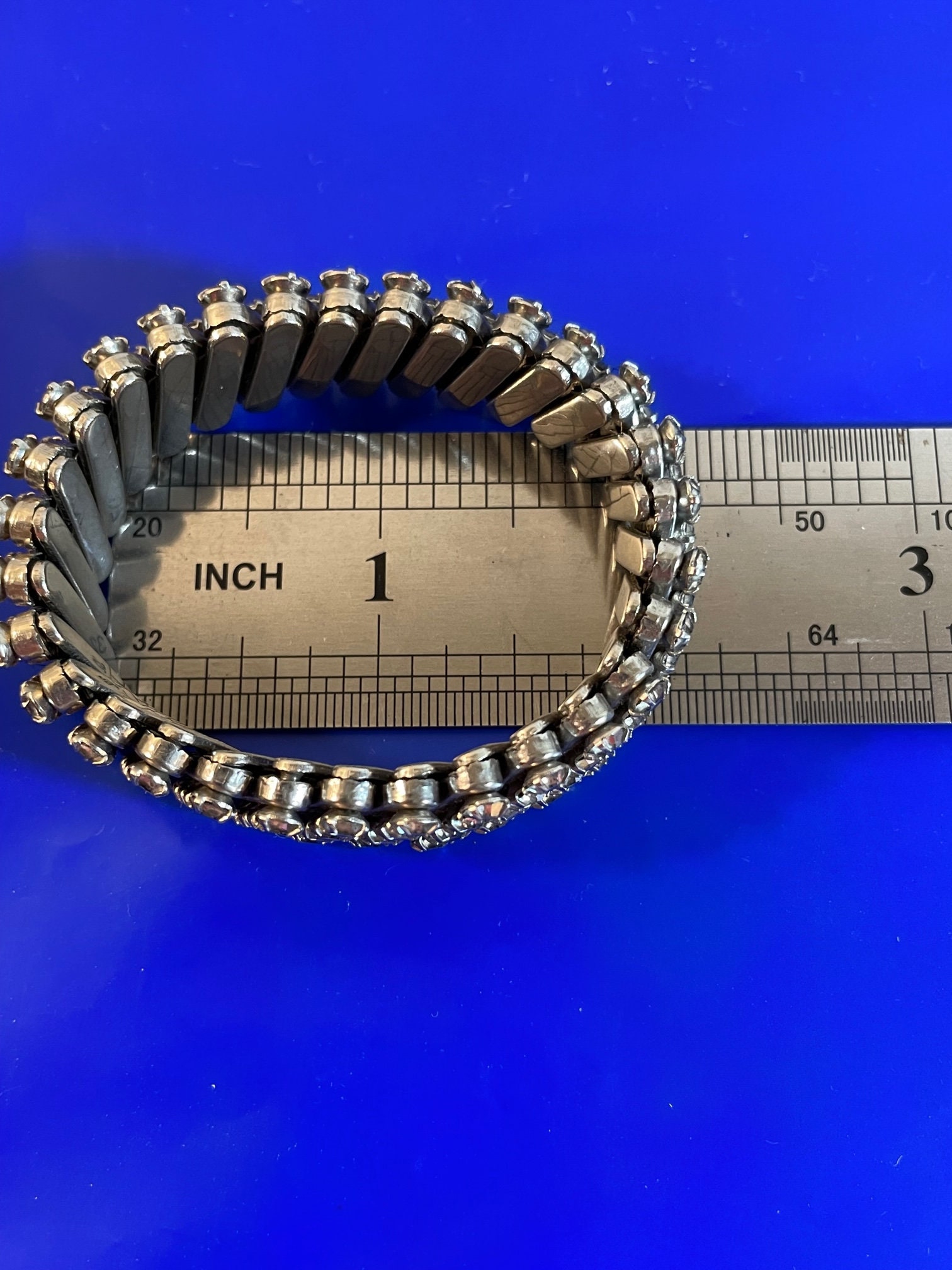 Vintage 1950's Expandable Rhinestone 3 Tier Bracelet, ID 6