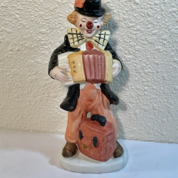Vintage Ceramic Clown Playing Accordion, Made in Taiwan, R.O.C.