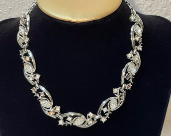 Naszyjnik/choker z kryształkami Coro w stylu vintage, Copyright, srebrny odcień, przeczytaj