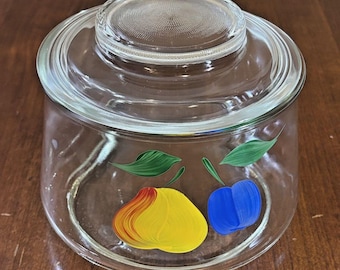 Bartlett-Collins Gay Fad handgeschilderde glazen fruitkoektrommel of -bus