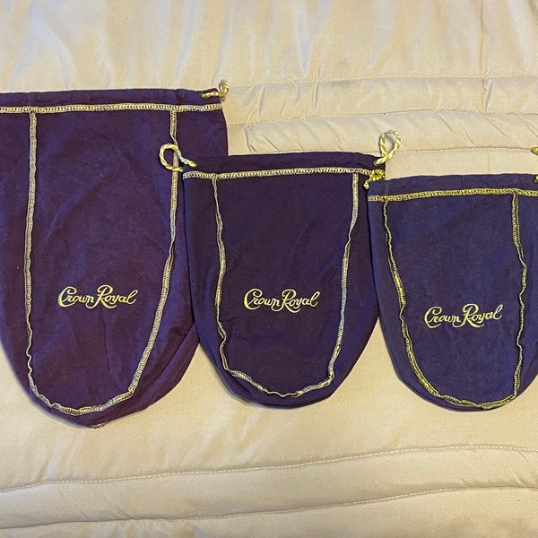 Original Crown Royal Purple Drawstring Bags, 12”, 9”, 8.25” Read Description