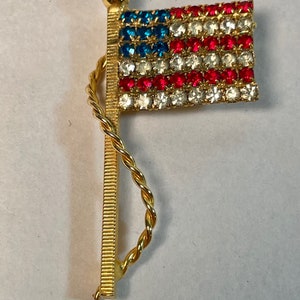 Vintage 2" USA Flag, Gold Tone W/ Red, White & Blue Rhinestones, Costume Jewelry, July 4th
