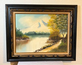 Vintage Landscape Oil Painting Mountain Lake Scene Mexico Ornate Wood Frame Fred