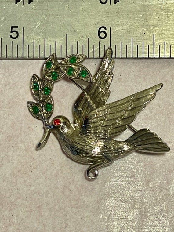 Vintage Flying Peace Dove w/ Olive Branch Silver … - image 6