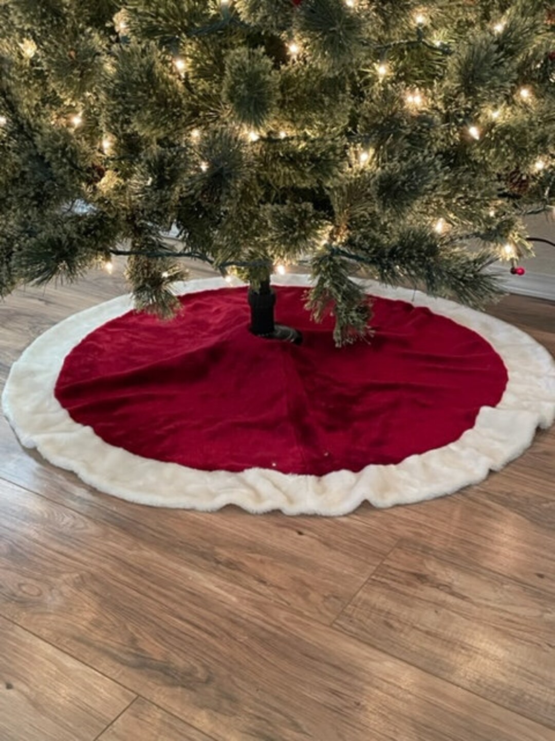 Vintage 40 Red Velvet Tree Skirt White Trim Etsy
