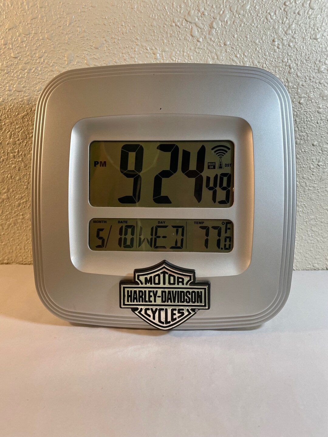 Harley Davidson 9 Sq. Digital Clock, Battery Operated, Special Features