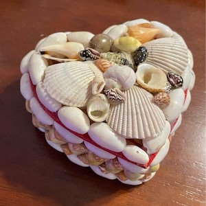 Vintage 4” Heart Shaped Sea Shell Trinket Box, Small Jewelry Container Price