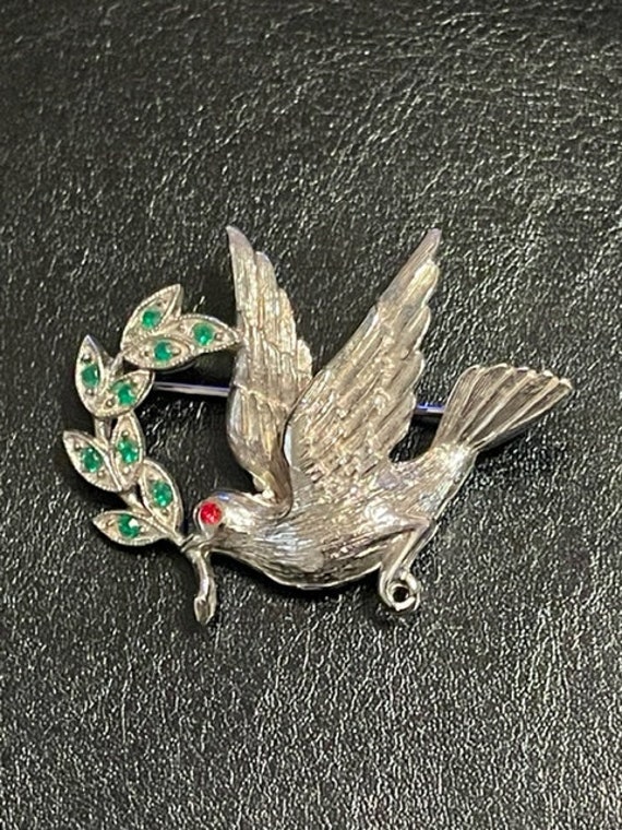 Vintage Flying Peace Dove w/ Olive Branch Silver … - image 1