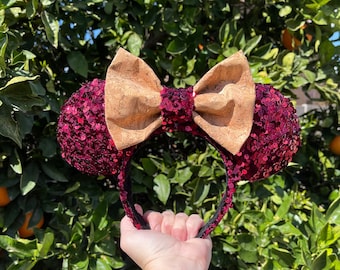 Food & Wine Festival Minnie Mickey Mouse Ears: Burgundy Sequin, Cork Bow