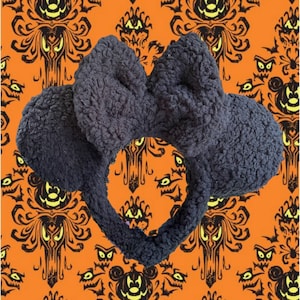 Ready to Ship - Black Sherpa Mouse Ears, Halloween or Neutral, Minnie Ears, Mickey Ears